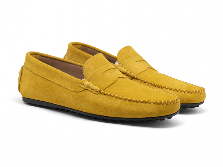 Men's yellow suede moccasins