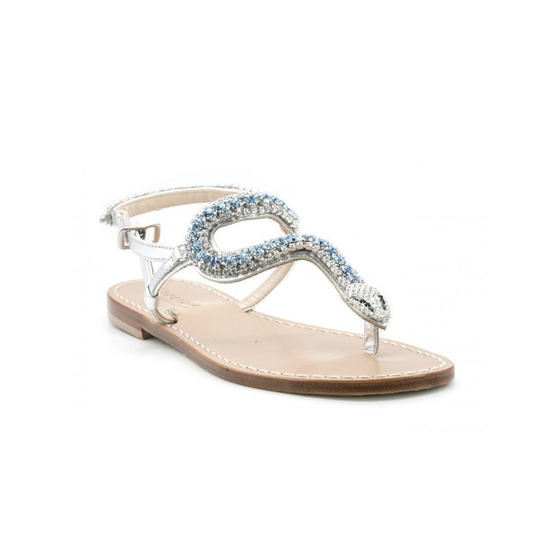 Snake sandals with blue stones