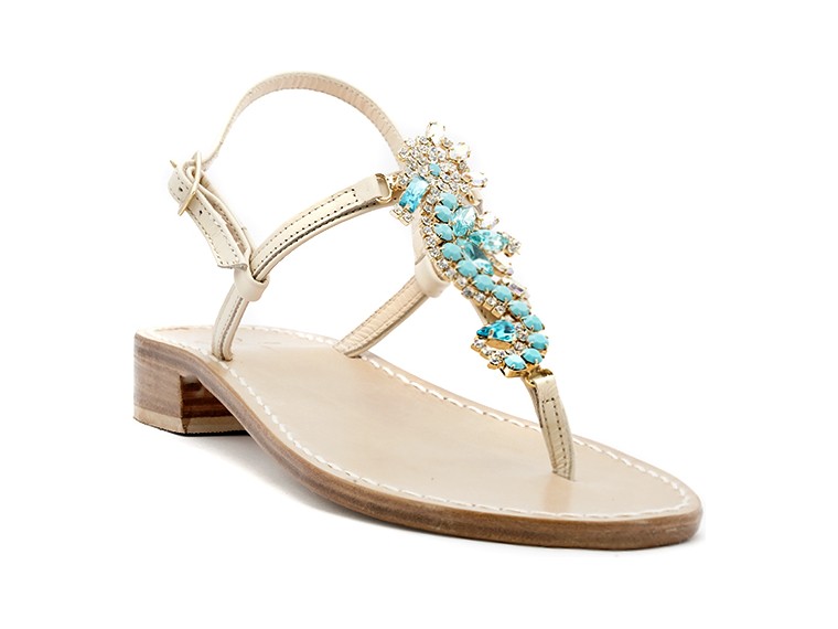 CORCIONE Handmade Italian Leather and Jeweled Sandals timeless classic.