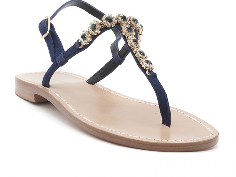 Blue suede flower sandals