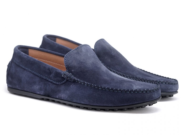 mocassini uomo blu camoscio
