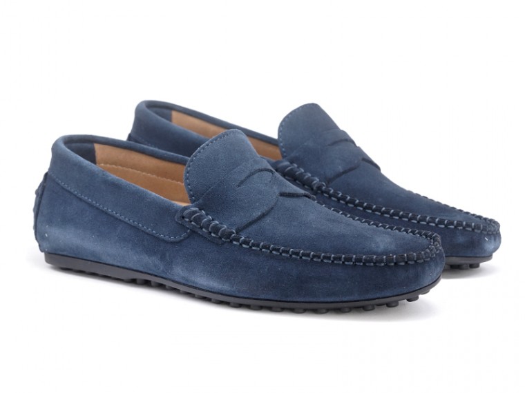 men's blue suede moccasins